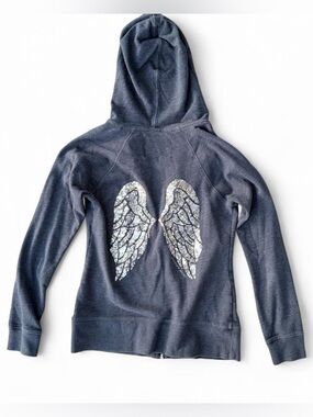 Vintage Victoria Secret Grey Hoodie with Gold Sequin Angel Wings. Size S